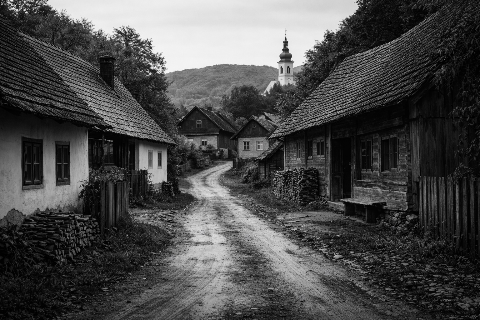 Seoska ulica i tradicionalne kuće u Zagorju